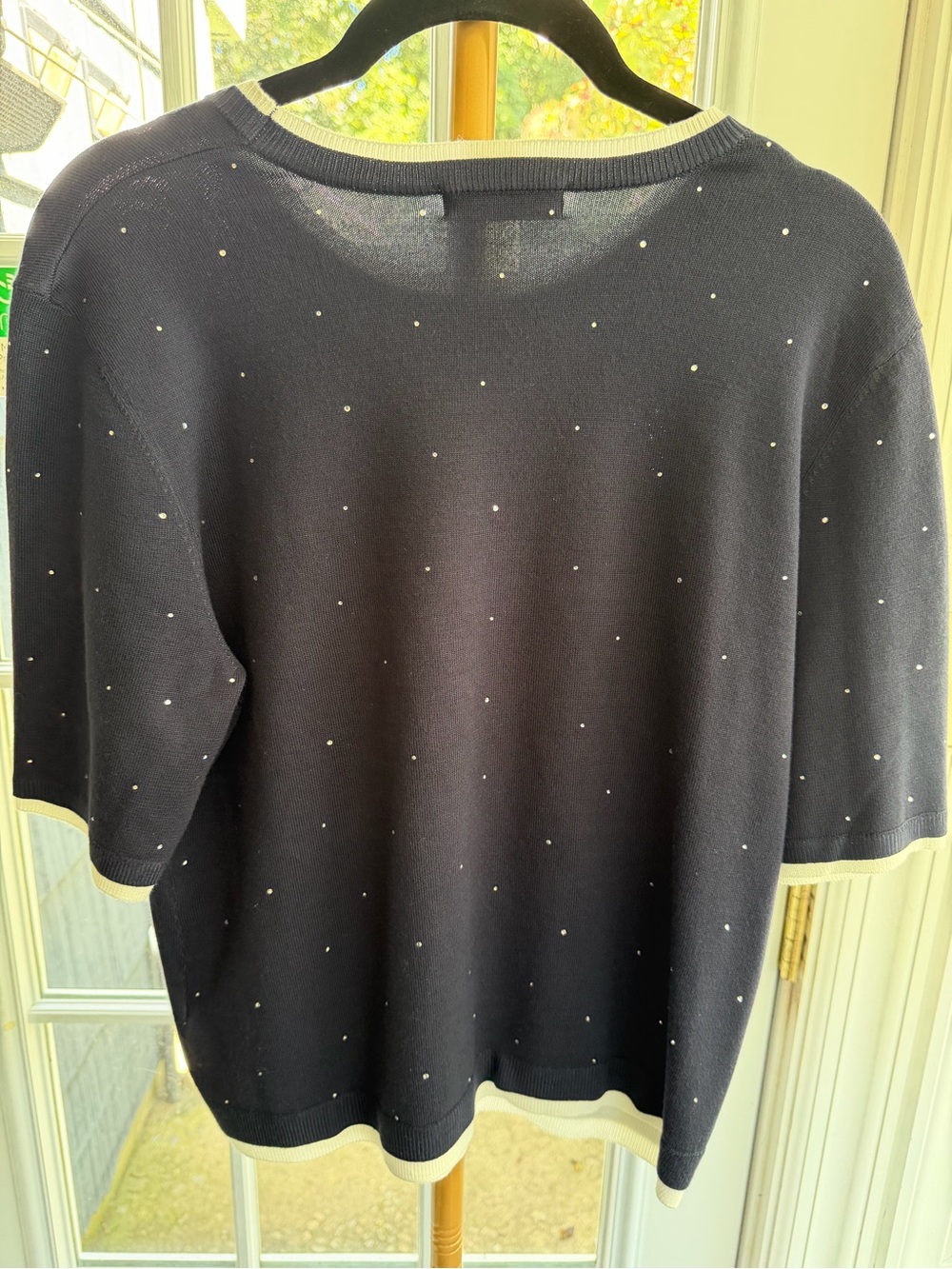 Cable & Gauge Navy Short-Sleeve Knit with White Trim and rhinestone dot Accents - Picture 2 of 3